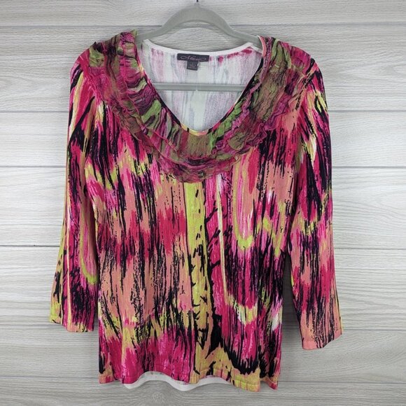 Metric Pink Abstract Ruffle Neckline Top - Picture 9 of 9